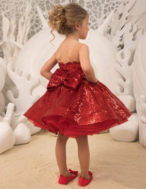 Sequin Tutu Short Flower Girl Dress Detachable Train Little Girls Party Toddler Dress - Image 3