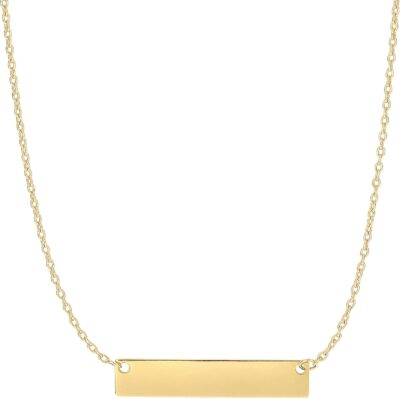 14k Gold Engravable Bar Pendant Necklace, 18"