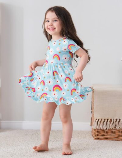 Toddler Girls Bamboo Dress - Buttery Soft Twirl Summer Dress - Short Sleeve Viscose Kids Clothes - Image 4