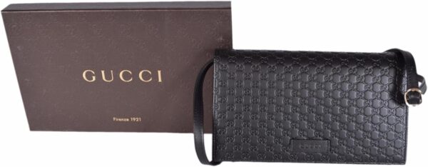 Gucci Women's Leather Micro GG Guccissima Mini Crossbody Wallet Bag Purse (Black) - Image 2