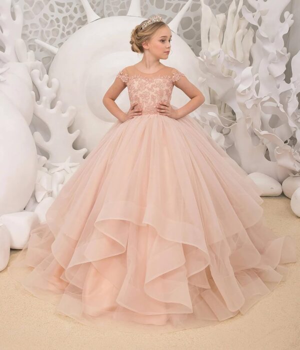 Pageant Dresses for Girls-Cap Sleeves Flower Girl Dresses Tulle Girls Party Dress - Image 2