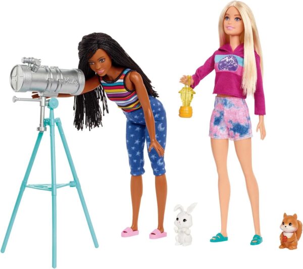 Barbie Dolls & 20 Accessories, It Takes Two Camping Tent Playset with Brooklyn & Malibu, Plus 2 Moving Animals - Image 4