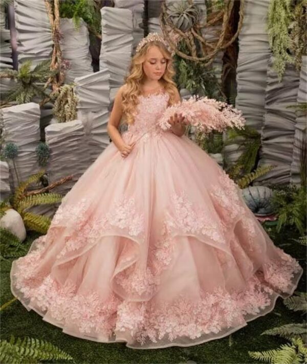 Flower Girl Dress Lace Applique Pageant Dress Tulle First Communion Dress Princess Dress - Image 2