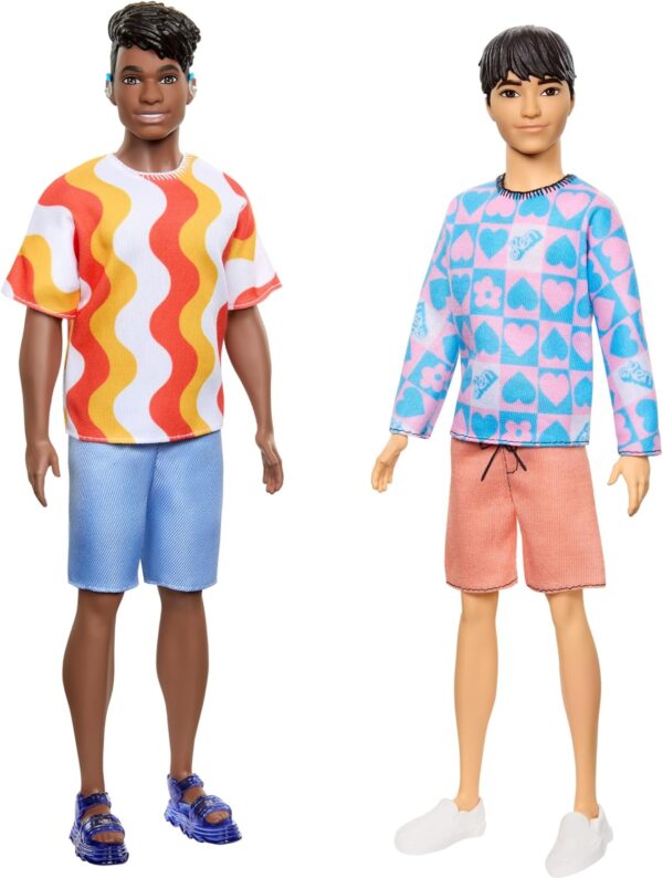 Barbie Fashionistas Ken Doll #219 with Slender Body Wearing a Removable Long-Sleeve Pink & Blue Patterned Shirt & Pink Shorts - Image 5