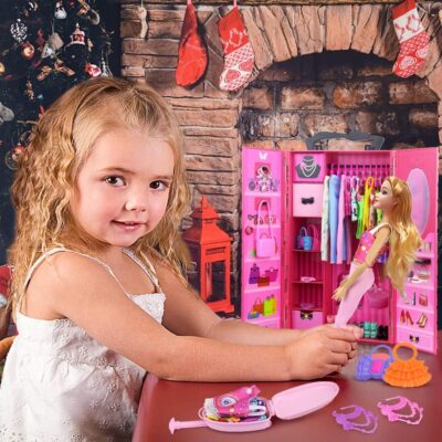 ZITA ELEMENT 11.5 Inch Girl Doll Closet Wardrobe with Clothes and Accessories Set 101 Pcs Including Wardrobe Suitcase Clothes Dresses Swimsuits Shoes Hangers Necklace Bags and Other Stuff - Image 5