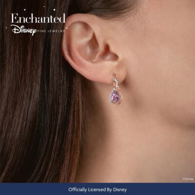 Jewelili Enchanted Disney Fine Jewelry 14K Rose Gold over Sterling Silver with 1/10 Cttw Diamond Amethyst Rapunzel Dangle Earrings - Image 2