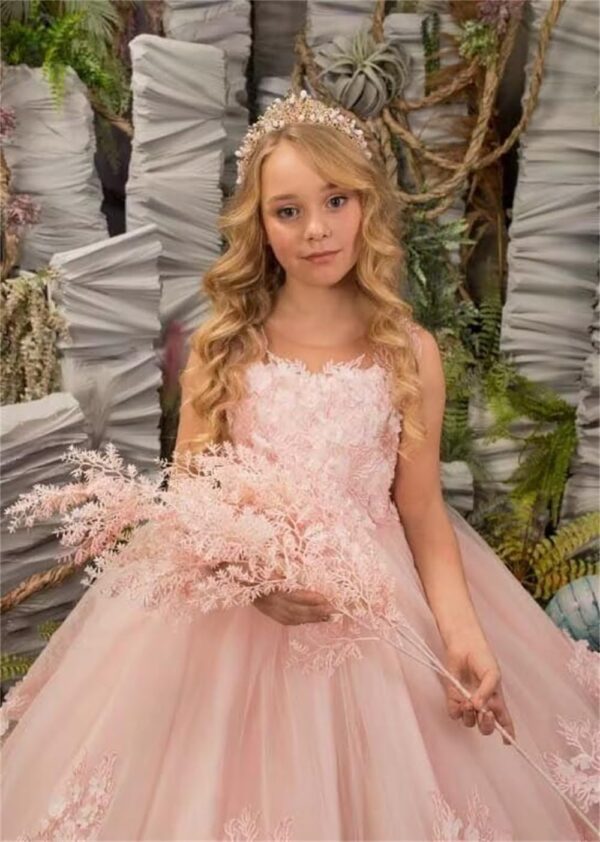 Flower Girl Dress Lace Applique Pageant Dress Tulle First Communion Dress Princess Dress - Image 3