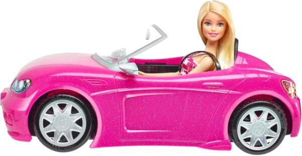 Barbie Doll & Car Playset, Sparkly Pink 2-Seater Toy Convertible with Glam Details & Fashion Doll in Sundress & Sunglasses (Amazon Exclusive) - Image 4