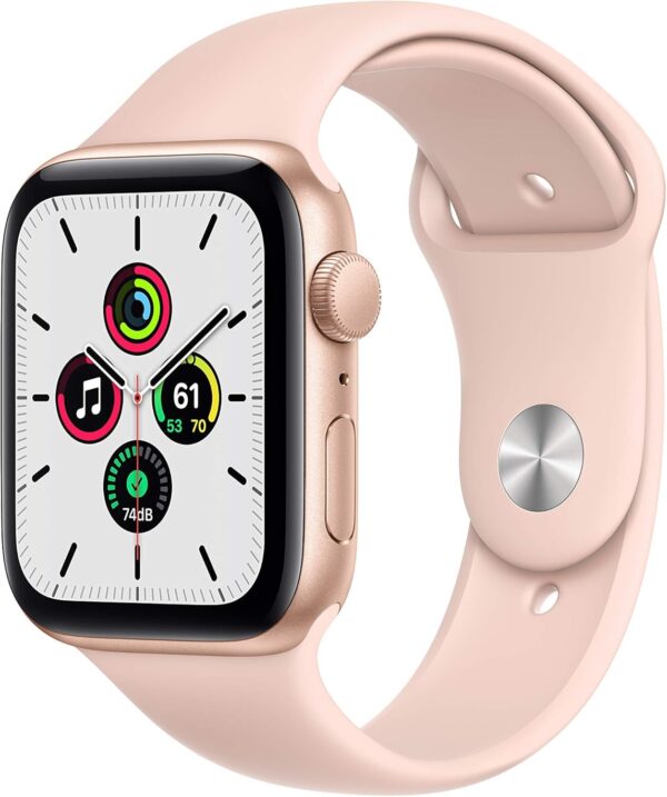 Apple Watch SE (GPS, 44mm) - Gold Aluminum Case with Pink Sand Sport Band (Renewed)