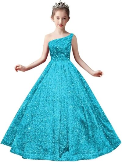 One Shoulder Sequin Pageant Gowns Sparkly Ball Gown Flower Girl Dresses for Wedding Princess Kids Toddler Dress