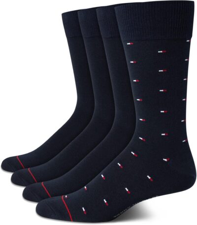 Tommy Hilfiger Men's Crew Socks - 4 Pack Comfort Stretch Dress Socks for Men - Crew Length Breathable Men's Work Socks (7-12)