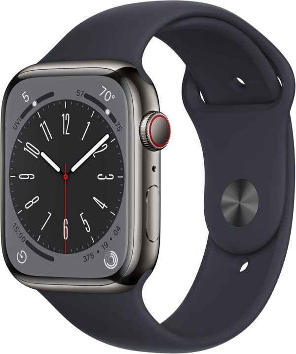 Apple Watch Series 8 (GPS+Cellular, 45mm) - Graphite Stainless Steel Case with Midnight Sport Band, M/L (Renewed)