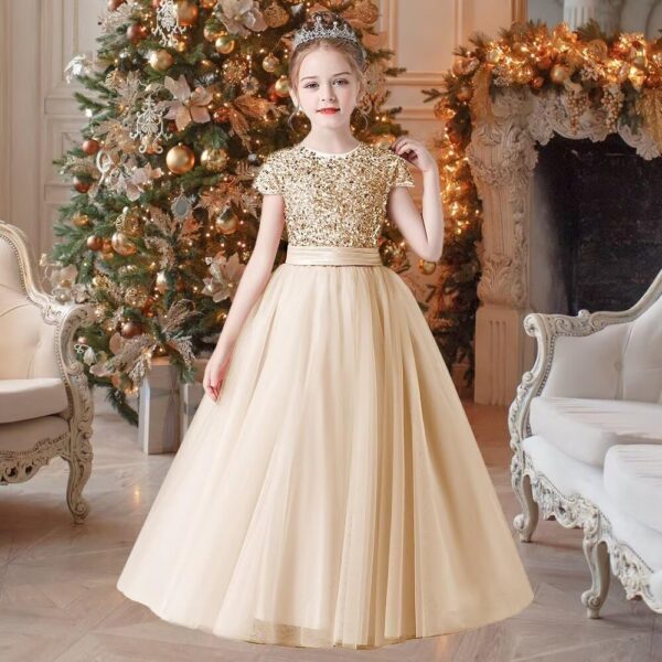 Flower Girl Dresses Wedding Bridesmaid Sequins Tulle Puffy Skirt Girls Birthday Party Pageant Gown Floor Length - Image 4