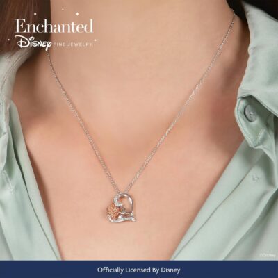 Disney Princess Belle Inspired Rose Pendant Necklace with 1/10 CTTW Diamond in 14K Rose Gold over Sterling Silver Enchanted Disney Fine Jewelry - Image 2