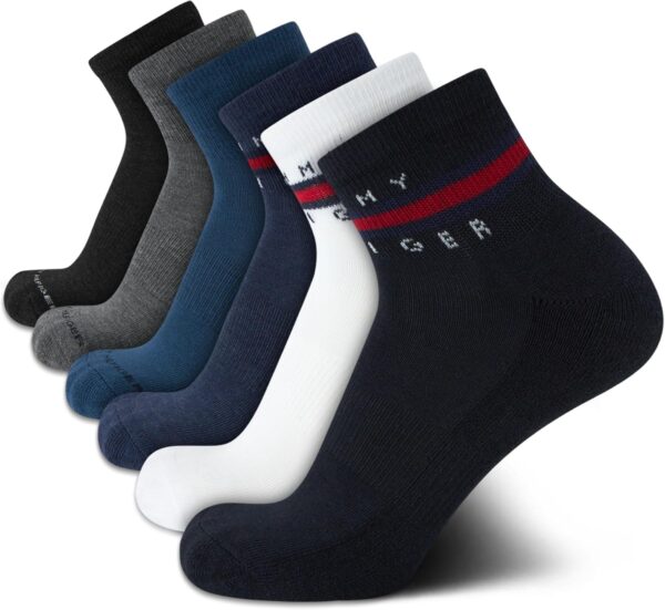 Tommy Hilfiger Men's Quarter Socks - 6 Pack Cushioned Men's Athletic Ankle Socks - Breathable Sports Socks for Men