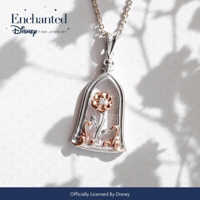 Enchanted Disney Fine Jewelry 14K Rose Gold Over Sterling Silver Diamond Accent Belle Rose Jar Pendant - Image 3