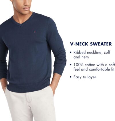 Tommy Hilfiger Men's Essential Long Sleeve Cotton V-Neck Pullover Sweater - Image 4