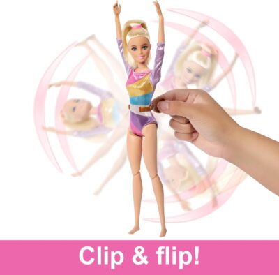 Barbie Careers Playset, Gymnastics Set with Blonde Gymnast Fashion Doll, C-Clip for Flipping Action, Balance Beam, Warm-Up Suit & Accessories - Image 3