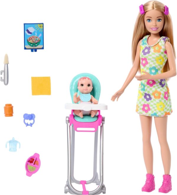 Barbie Skipper Doll & Playset with Accessories, Babysitting Set Themed to Mealtime, Color-Change Toy Play