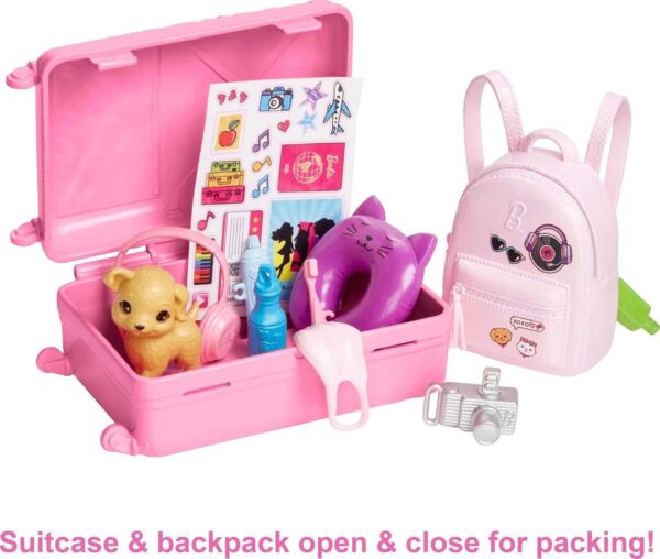 Barbie Doll & Accessories, Travel Set with Puppy and 10+ Pieces, Suitcase Opens & Closes, Barbie "Malibu" with Blonde Hair - Image 3