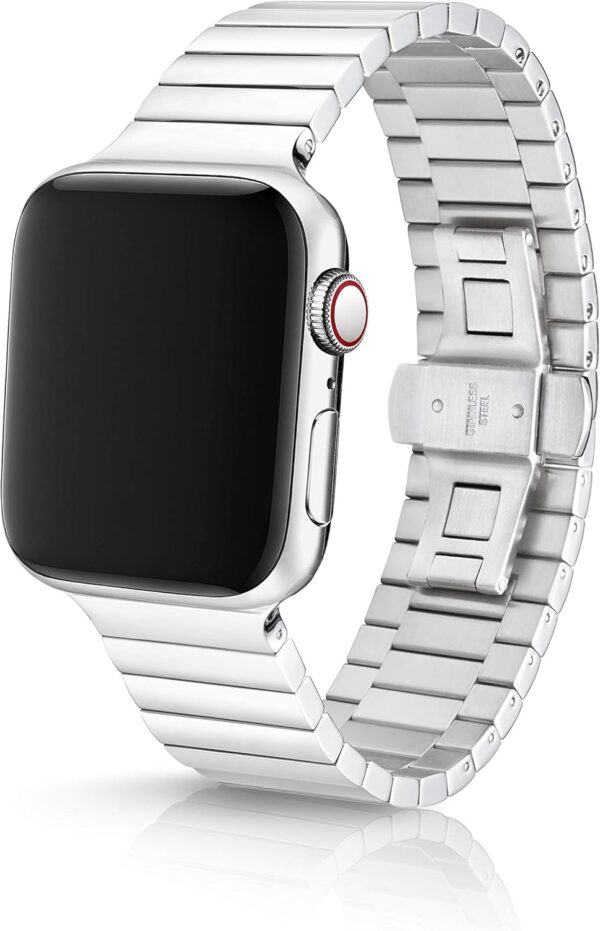 46mm JUUK Revo Polished Premium Watch Band Made for The Apple Watch, Using Surgical Grade 316L Solid Stainless Steel, with a 316L Solid Stainless Steel Butterfly deployant Buckle