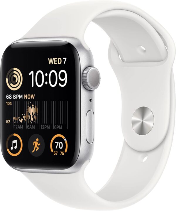 Apple Watch SE (2nd Gen) (GPS, 44mm) - Silver Aluminum Case with White Sport Band, S/M (Renewed)