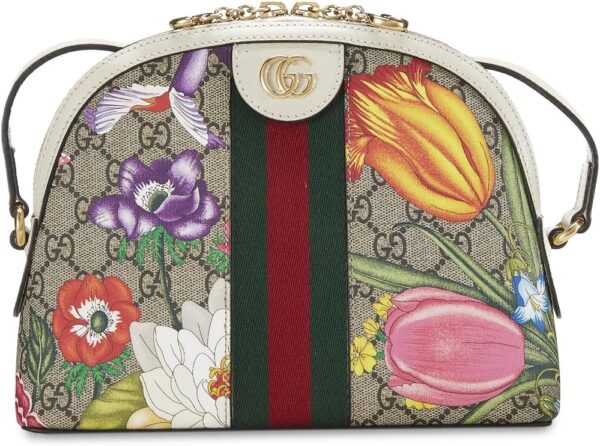 WHAT GOES AROUND COMES AROUND Women's Pre-Loved Gucci White Coated Canvas Flora Ophidia Bag