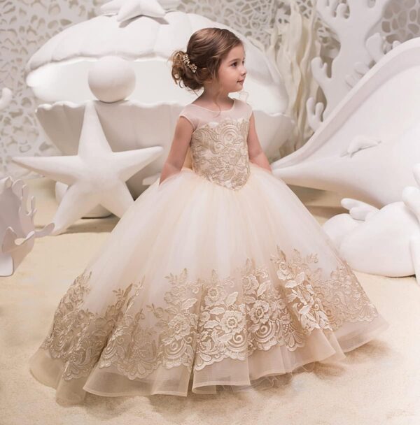 Lovely Flower Girl Dress Tulle lace Applique Princess Wedding Pageant Ball Gown - Image 4