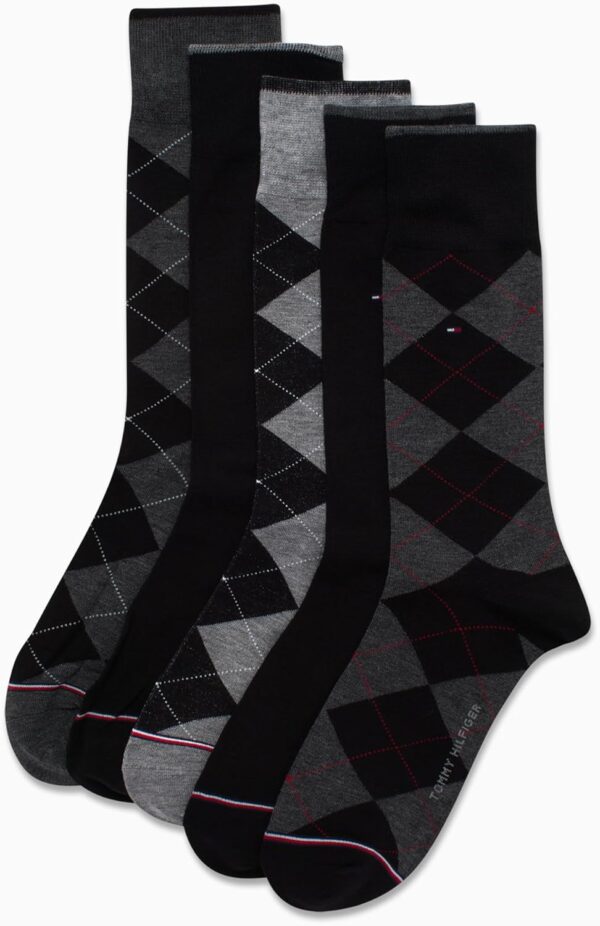 Tommy Hilfiger Men's 5 Pack Signature Argyle Dress Crew Socks, black Shoe Size 7-12 - Image 4