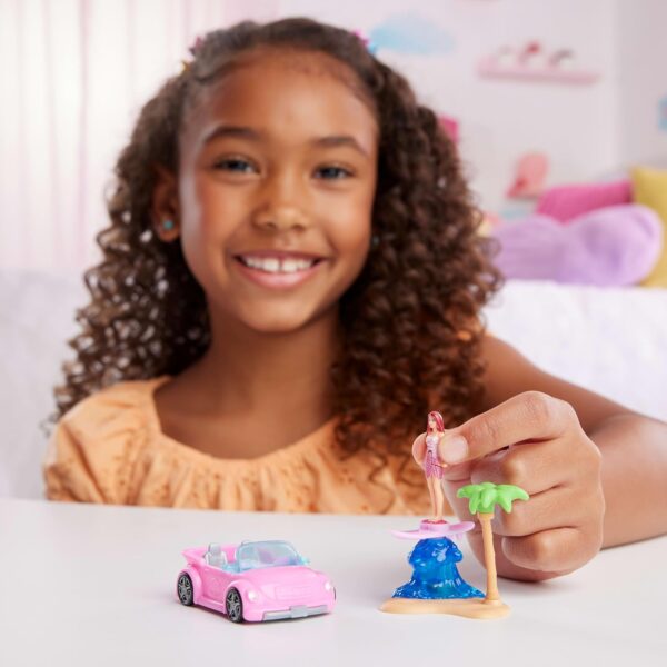 Barbie Mini BarbieLand Doll & Toy Vehicle Set, 1.5-inch Doll & Beach Convertible with Color-Change, Plus Beach Accessory - Image 2