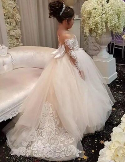 MuchXi Lovely Lace Flower Girls Dresses Kids First Communion Dress Princess Wedding Pageant Ball Gown - Image 2