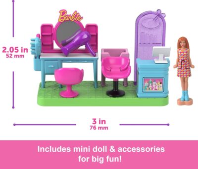 Barbie Mini BarbieLand Collectible Hair Salon Playset with 1.5-Inch Doll, Style Station with Mirror, Shampoo Area and Reception Desk for Storytelling Play - Image 4