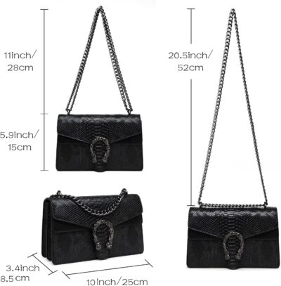 MYHOZEE Crossbody Bags for Women - Snake Printed Clutch Purses Leather Chain Shoulder Bags Evening Handbags - Image 3