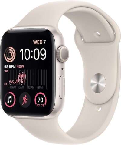 Apple Watch SE (2nd Gen) (GPS, 44mm) - Starlight Aluminum Case with Starlight Sport Band, M/L (Renewed)