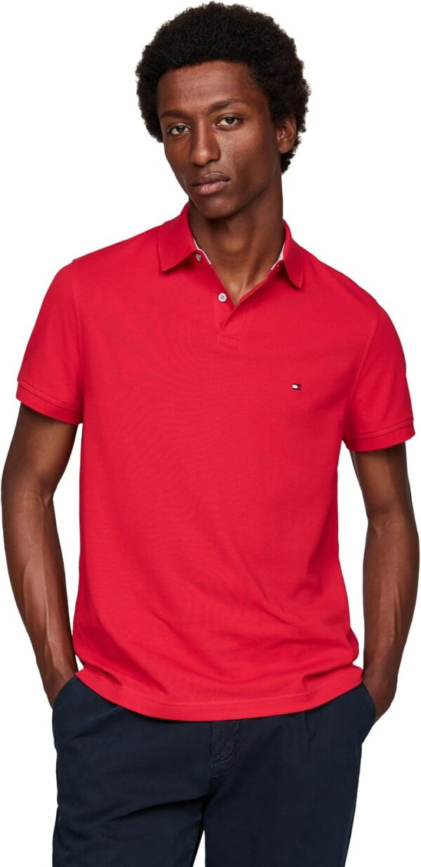 Tommy Hilfiger Men's Short Sleeve Polo Shirts in Slim Fit with Stretch and Organic Pique Cotton