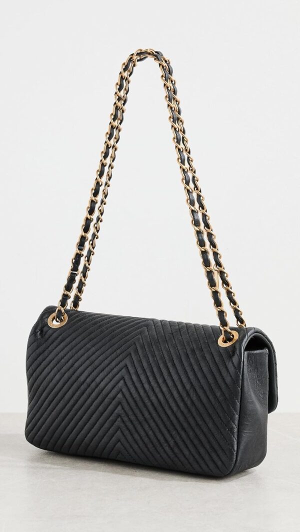 WHAT GOES AROUND COMES AROUND Women's Pre-Loved Chanel Black Calfskin Surpique Chevron Bag - Image 4