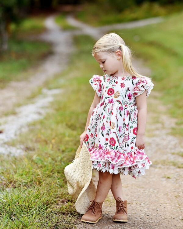 Girl Dress, Embroidered Floral Heirloom, Lace Crew Collar, Puff Sleeve, Cotton Kids Casual Clothing… - Image 4