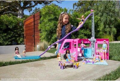 Barbie Camper Playset, DreamCamper Toy Vehicle with 60 Doll-Sized Accessories Including Furniture, Pool & 30-inch Slide - Image 2