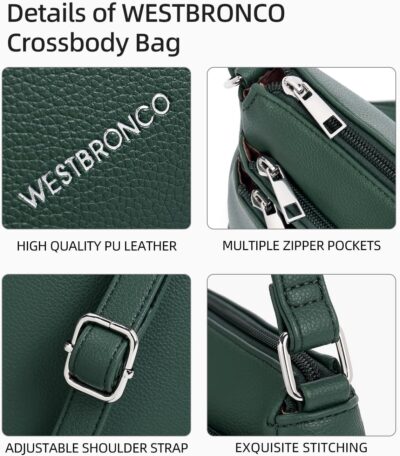 WESTBRONCO Crossbody Bags for Women, Medium Size Shoulder Handbags, Satchel Purse with Multi Zipper Pocket - Image 4