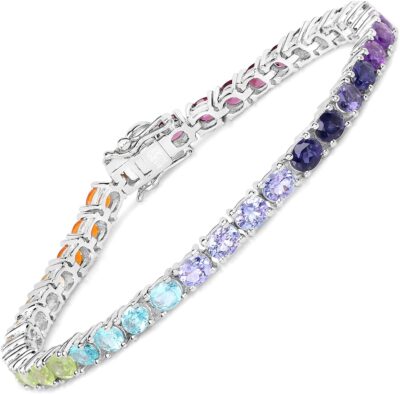 Bonyak Jewelry Genuine Oval Amethyst, Peridot and Citrine Bracelet in Sterling Silver