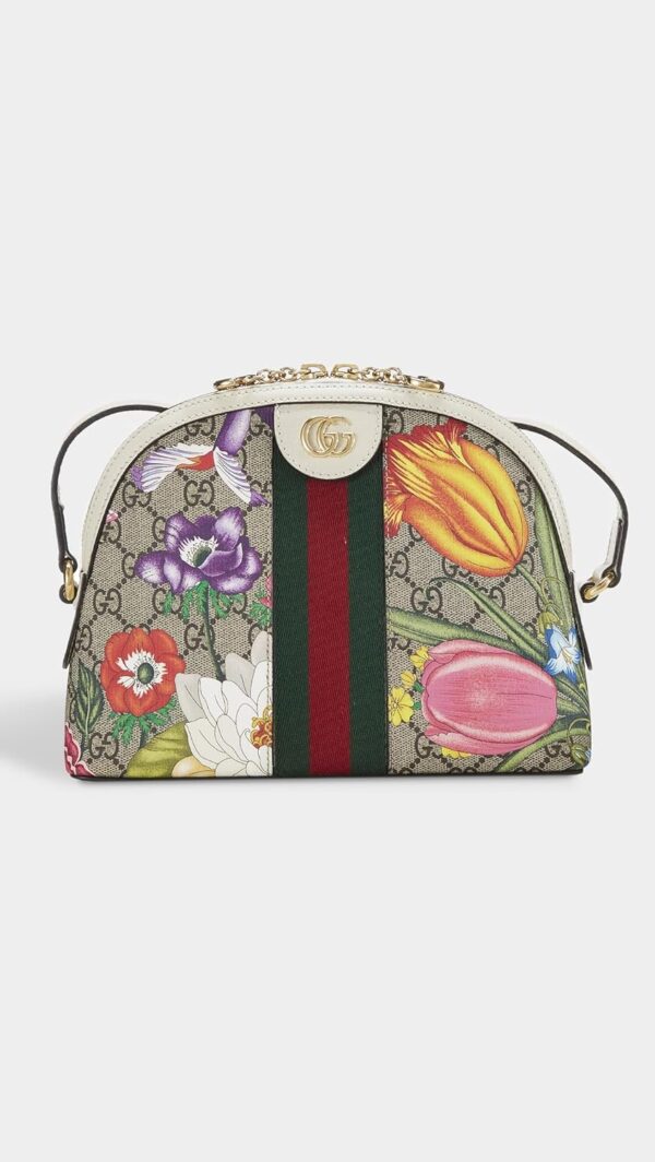 WHAT GOES AROUND COMES AROUND Women's Pre-Loved Gucci White Coated Canvas Flora Ophidia Bag - Image 2