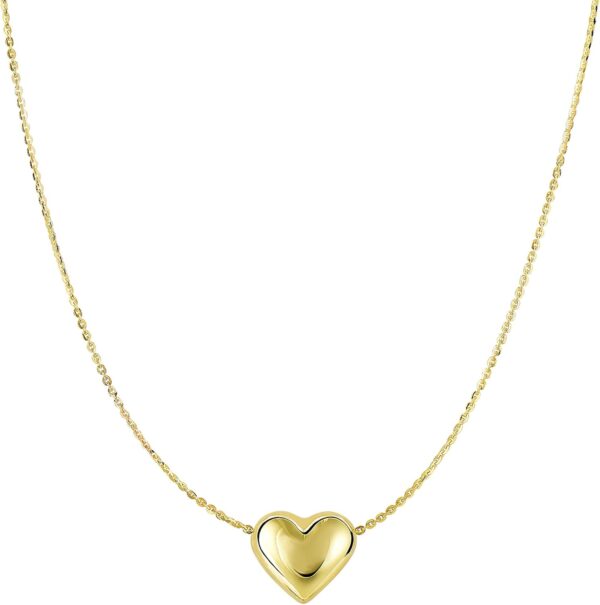 Jewelry Affairs 14k Yellow Gold Sliding Puffed Heart Pendant Necklace, 18"