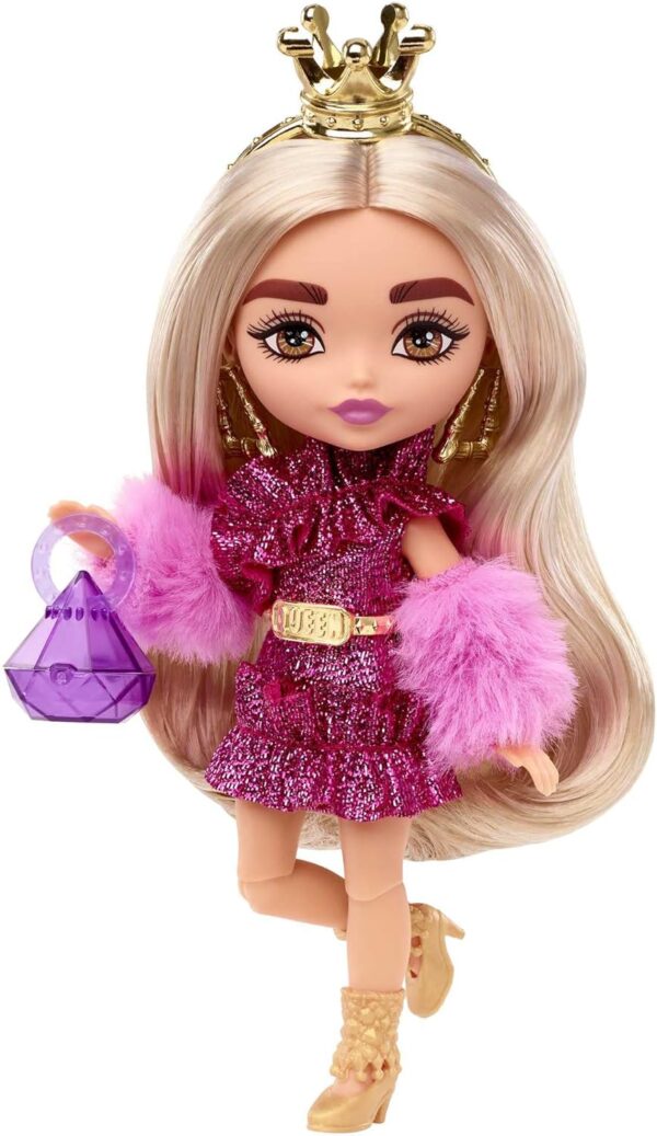 Barbie Extra Minis Doll & Accessories with Blonde Hair Wearing Shimmery Dress & Furry Shrug, 5.5-inch - Image 4