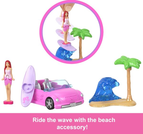 Barbie Mini BarbieLand Doll & Toy Vehicle Set, 1.5-inch Doll & Beach Convertible with Color-Change, Plus Beach Accessory - Image 5