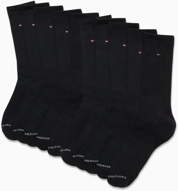 Tommy Hilfiger Men's Athletic Socks - Cushioned Crew Socks (10 Pack), Size 7-12, Pure Black - Image 2