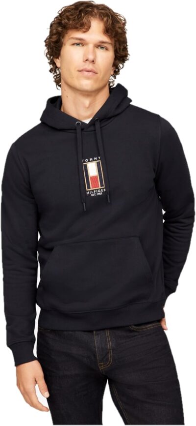 Tommy Hilfiger Men's Medium Weight Fleece Hoodie Sweatshirt with Embroidered Flag Logo