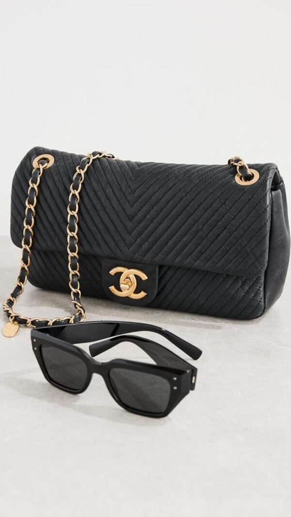 WHAT GOES AROUND COMES AROUND Women's Pre-Loved Chanel Black Calfskin Surpique Chevron Bag - Image 3