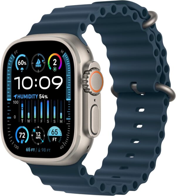 Apple Watch Ultra 2 [GPS + Cellular, 49mm] - Titanium Case with Blue Ocean Band, One Size (Renewed)