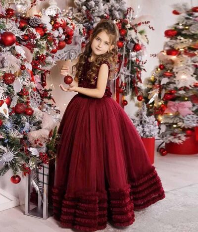 Sequin Princess Flower Girl Dress Tulle Kids Wedding Party Gown Pageant Ball Gown - Image 3