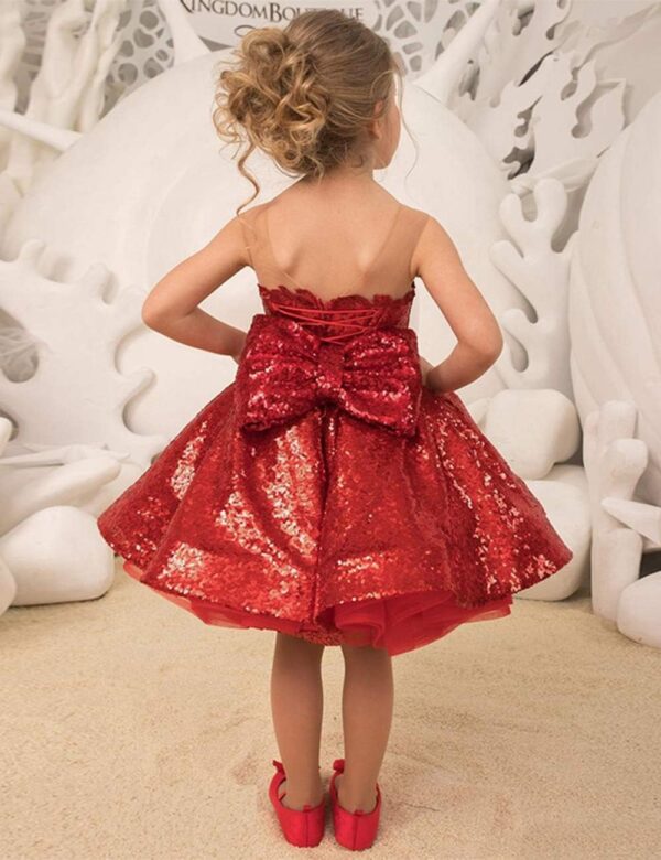 Sequin Tutu Short Flower Girl Dress Detachable Train Little Girls Party Toddler Dress - Image 2